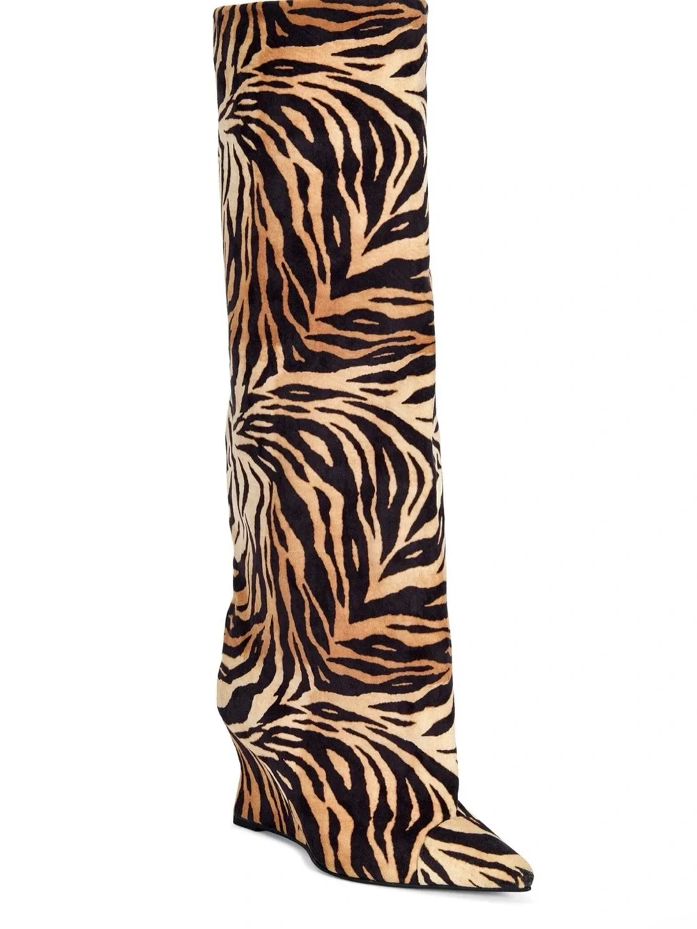 Animal-Print Over-the-Knee Boots in Black and Brown